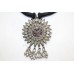 Tribal traditional silver pendant jewelry glass studded black thread P 693